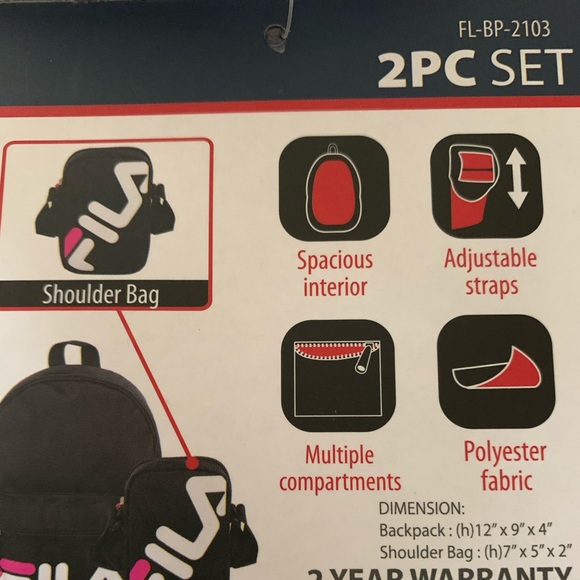 FILA 2 Pc Set Rivera 🎒 Backpack. - Picture 6 of 6
